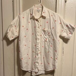 Madewell White and Pink Floral Oversize Button-Down Shirt